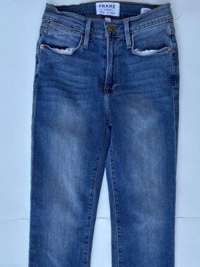 FRAME Cotton Denim Le High Straight Kirkside High-Rise Skinny Blue Jeans Sz 24
